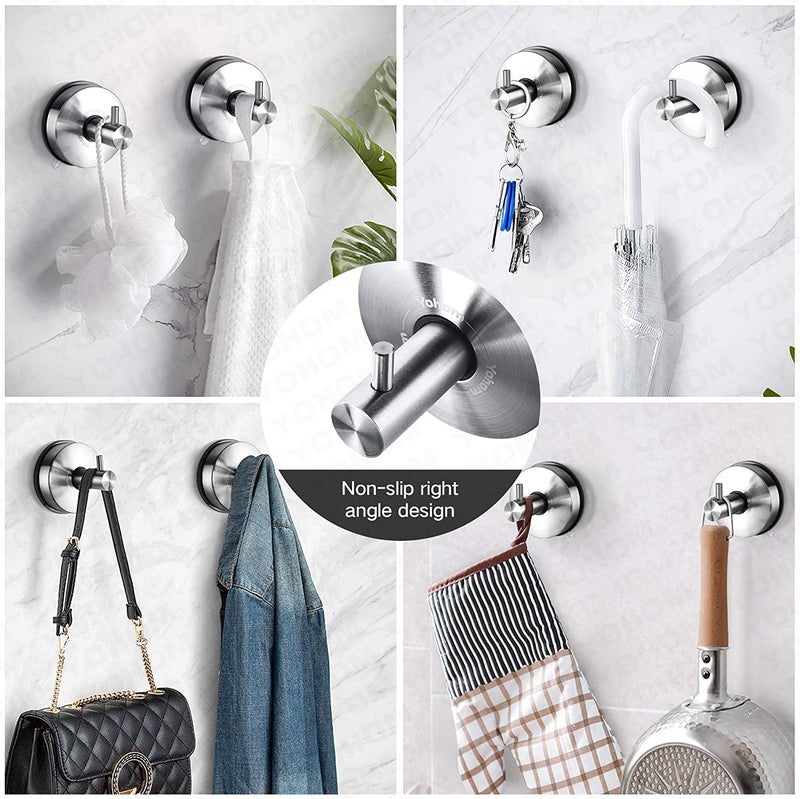 OHOM Stainless Steel Vacuum Suction Cup Bathroom Shower Holders - Removable Towel Rack, Bathrobe and Loofah Hooks with Brushed Finish - Image 2